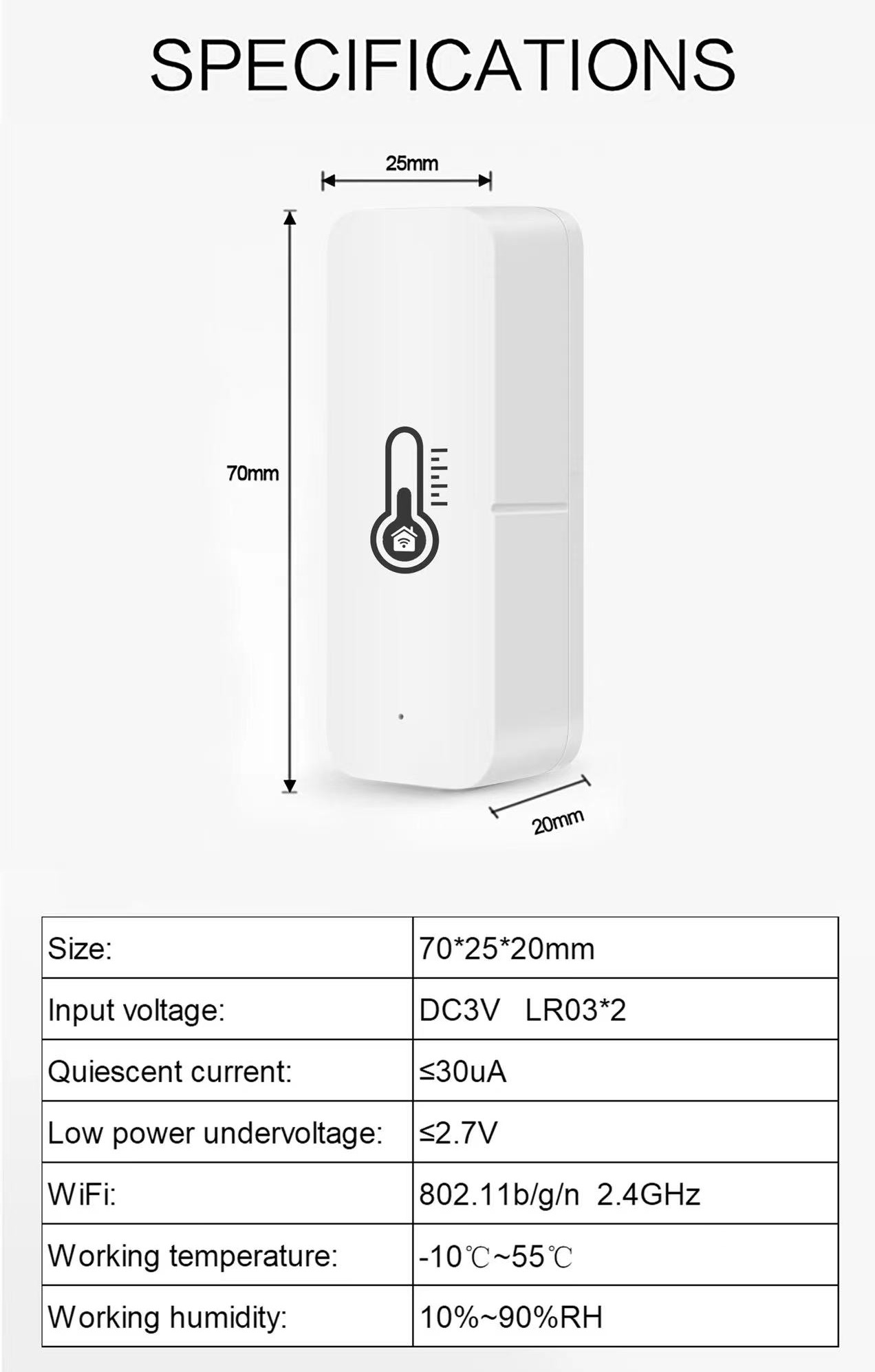 Temperature and humidity Sensor SPECIFICATIONS