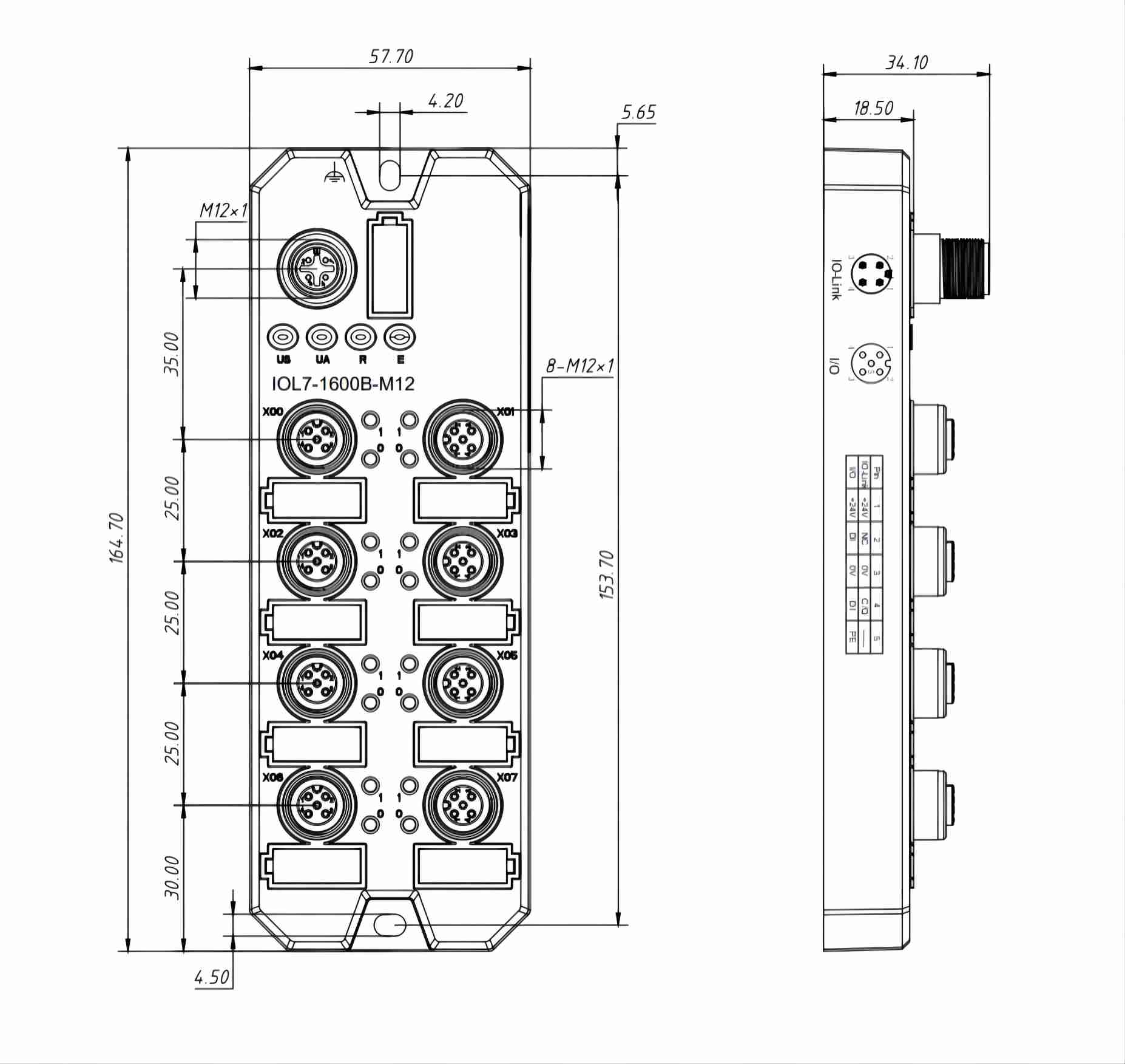 IOL7-16CB-M12 Dimensions