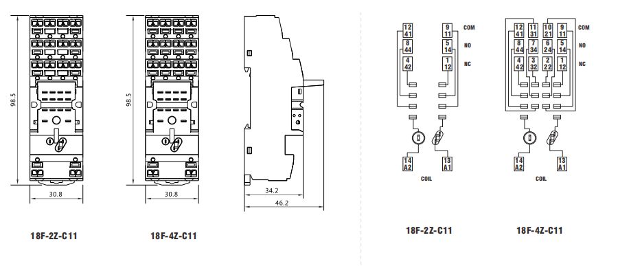 18F Push-in socket  Dimensions