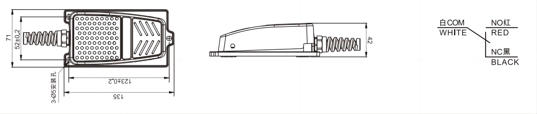 SCH-WD212Foot switch dimensions