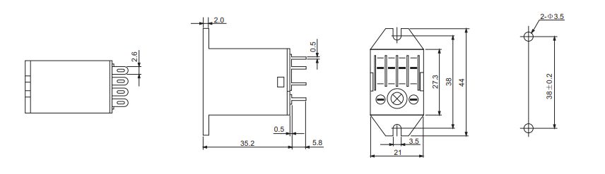 LHH52PB, LHH53PB, LHH54PB Installation dimensions and connecting diagram